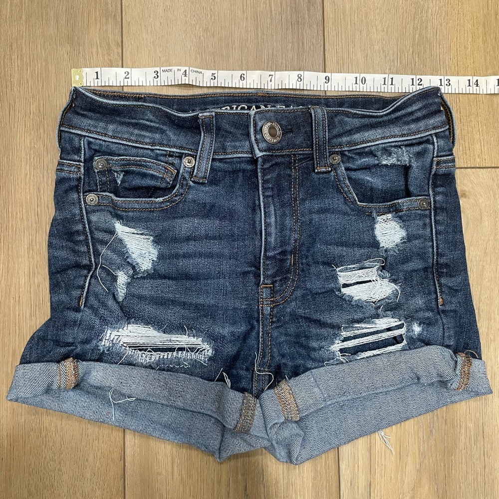American Eagle Outfitters Women's Distressed Denim Shorts - Blue
